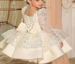 Girl039s Dresses IvoryPink Sequined Flower Girl Long Sleeves Short Lilttle Kids Birthday Pageant Weddding Ball Gowns6489408