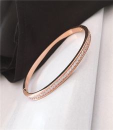 Korean OL Womens Stainless Steel Bangle Bracelets with Shining Diamond 18K Rose Gold Designer Crystal CZ Bracelet Wedding Jewelry6225980