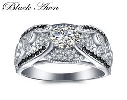 BLACK AWN 54Gram Genuine 925 Sterling Silver Jewellery Rings for Women BlackWhite Stone Femme Bague C3217921169