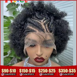 Braided Wigs Synthetic Lace Front Wig Braiding Hair With Buns For Black Women Afro Kinky Curly Daily Use 231226