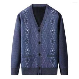 Men's Sweaters Men Winter Jacket Mid-aged Thick Warm Plush Cardigan Sweater Coat V Neck Single-breasted Elastic Knitted Long Sleeve Fall