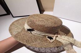 Hepburn Style Highend Custom Salty Straw Hat For Women Summer Retro Flat Top Sunshade Beach Chapeu Feminino Wide Brim Hats5746530