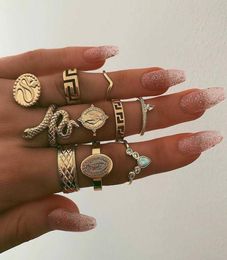 European USA Fashion Exaggerate 10pcs Vintage Retro Knuckle Rings for Women Girls Shape Design Gold Color8879886