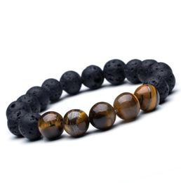 Beaded Strands Men039s Bead Bracelets Bangles 12mm Tiger Eye Lava Natural Stone Beads Strand Bracelet Braclet For Male Jewelry 5707960