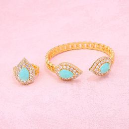 Bangle Water Drop Rhinestone Banglering Set Gold Plated Adjustable Size For Women Middle East Wedding Jewellery