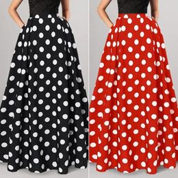 Skirts Flared Stretch Skirt Elegant Women's High Waist Maxi With Colour Matching Dot Print A-line Silhouette Side Pockets For Prom