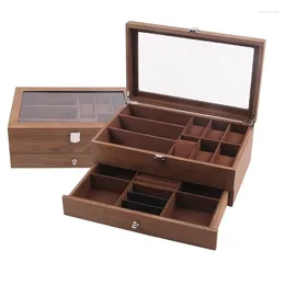 Watch Boxes 12 Slots Organizer For Men Wood Walnut Jewelry Box Glasses Case Earrings Ring Pendant Storage Display Casket