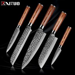 XITUO EAMASCUS Steel LNIFE Set 1pcs 5pcs Kitchen Knives Japan Chef Cleaver Santoku Utility Paring LNIFE Pakkawood Handle NewGift227I