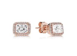 Rose gold plated CZ Diamond EARRING for Clear Square Sparkle Halo Stud Earrings 925 Sterling Silver earrings sets with Original box6502911