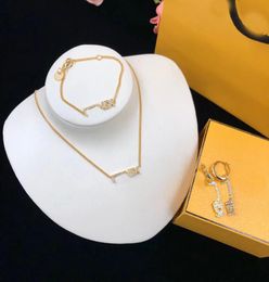 Women Necklace Earring Designer Bracelet Luxurys Jewellery Sets Fashion Daimond Letter Brands F Earrings For Womens Gold Chain Link 9923155