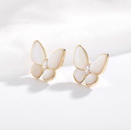 New style luxury zircon mother shell butterfly s925 silver needle earrings Jewellery temperament women highend zircon 18k gold plat4755651