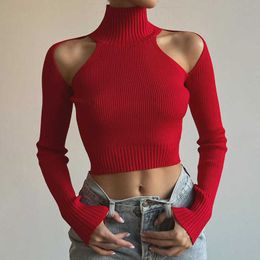 Women's Sweaters 2023 Autumn/winter New Women's Sexy Sweater Solid Colour High Neck, Off-the-shoulder, Crop Wool Woven Top T231226