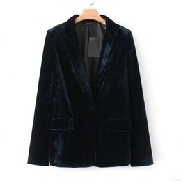 Women 1 Button Velvet Blazer Coat Slim Fit Casual Lapel Long Sleeve Business Work Office Dinner Suit Jacket Solid 231226