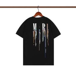 Mens T-Shirts Amirs Womens Luxurys Clothing Sleeve Clothes Alphabet Embroidery Colourful Splash Ink Graffiti Alphabet slogan Print FOG High StreetGH05 AmIrIity