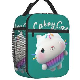 Bags Gabby Cakey Cat Dollhouse Insulated Lunch Bags for Work School Cartoon Anime Portable Thermal Cooler Bento Box Women Kids