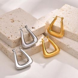 Hoop Earrings Chunky Triangle Huggies For Women Thick Tube Geometric Ear Jewellery Stainless Steel