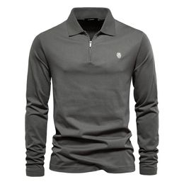 AIOPESON Brand Long Sleeve Men's Polo Shirts 100% Cotton Solid Colour Casual Polo Shirts for Men Sping Autumn Basic Polos Men 231226