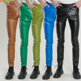 16 Colours Biker Leather Pants Men's Fashion Slim Stretch PU Red Blue Black Grey Men Pant Plus Size 2836 38 40 231225