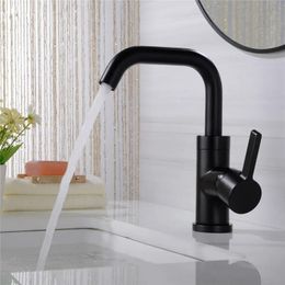 Faucets Brass Basin Sink Mixer Tap Deck Mounted Single Handle Swivel Brushed Gold or Matte Black Bathroom Sink Mixing Faucet