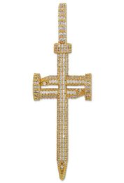 Hip Hop Jewellery Diamond Nail Cross Necklace Pendant Gold Silver Plated ICED OUT Zircon with Rope Chain5527859