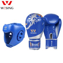 Wesing Boxing Gloves with Headgear 10oz Muay Thai Kickboxing Training Headguard Protection MMA Equipment 231225