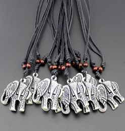 Fashion men Elephant Pendant Necklace Bone Carved Wooden Bead Necklace You can adjust the length of rope8963599