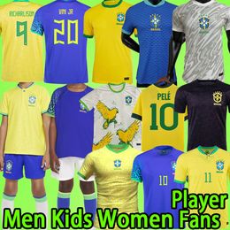 Soccer Brazils Mens Tshirts Jerseys 2024 2025 Men Sets Kids Kit Women Brasil Boys Pele Uniform Vini Jr Alisson 23 24 25 Long Sleeve Fans Player Version Goalkeeper