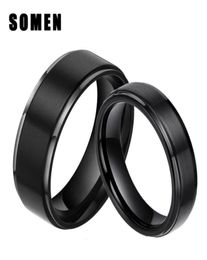 2Pcs 6mm 8mm Rings Sets 100 Pure Titanium Black Couple Wedding Bands Engagement Lovers Jewellery Alliance Bague Homme1259282