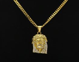 Mens Hip Hop Necklace Jewellery Iced Out JESUS Piece Pendant Necklaces With 70cm Gold Cuban Chain6715880