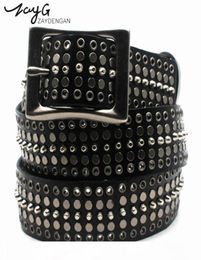 ZAYG Punk Leather Man and Woman Belts Metal Rivets White Black Genuine Leather Belts Fashion Pin Buckle Straps2794948