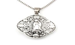 10pcslots Antique silver Virgin Mary religion Alloy Charms Pendant Necklaces travel protection Pendants Necklaces 24inches Chains1604039