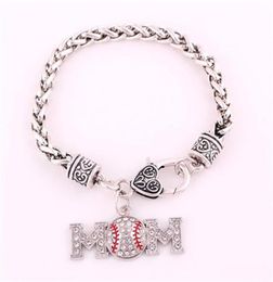 Antique Sliver Plated MultiColor Studded With Sparkling Crystal MOM BASEBALL Or SOFTBALL Pendent Charm Sports Wheat Bracelet298t3875727