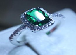 Women Fashion Jewellery Cushion cut 3ct 5A Green Zircon 5A Zircon stone 925 Sterling silver Engagement Wedding Band Ring3781575