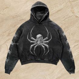 Men's Hoodies Sweatshirts High quality Spider Print Super Dalian Hoodie Mens Punk Sports Loose Coat Harajuku Gothic Zipper Street Clothing Q240521