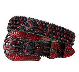 Western Cowboy Bling Siam Crystal Rhinestones Belt Black Crocodile Leather Studded Pumpkin nail Belt Removable Buckle for Men3697260