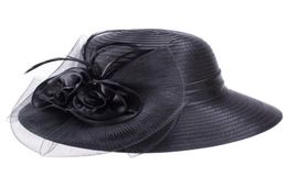 Wide Brim Summer Hats for Women Feathers Netting Fascinator Sun Hats Bridal Mother039s Hats Wedding Derby Church Beach Cap 22037267423