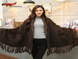 Women039s fur cape natural mink scarf woven into black Brown winter women039s mink shawl D9 mink shawl6913322