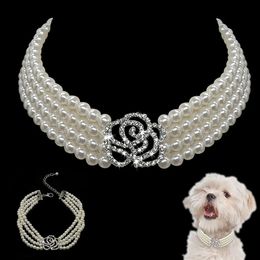 Leashes Elegant Crystal Dog Collar Necklace Choker Style Rhinestone Pearl Luxury Pet Dog Accessories Necklaces for Dog Chihuahua