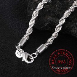 Width Real 100% 925 Sterling Silver Men Rope Chain Fashion Unisex Party Wedding Gift Necklace Jewellery dz Chains325f