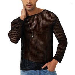 Men's T Shirts Transparent Knitted Mesh For Men Sexy See Through Breathable Knit T-shirt Fashion Mens Knitwear 2024 Spring Casual Tees