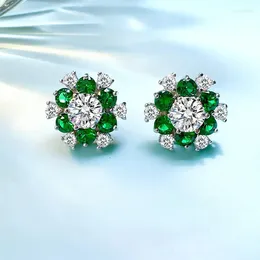 Stud Earrings Light Luxury And Niche Flower S925 Silver Set With High Carbon Diamonds Elegant Engagement Women's Jewellery