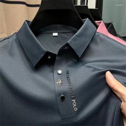 Men's Polos Polo Shirt 2023 Summer High Quality Solid Short Sleeve Ice Silk No Trace Korean Fashion Business Print