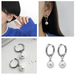 Hoop Earrings A Pair Of Pearl Titanium Steel Without Piercing Accessories