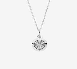 Classic CZ Pave Disc Pendant Necklace Women Men's Fashion Jewelry with Original box for 925 Sterling Silver Chain Necklaces3808165