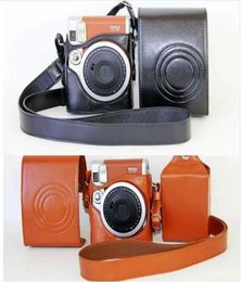 Black Brown PU Leather Case Cover Set For Fuji Fujifilm Instax Mini 90 Digital Camera Bag Case With Strap5921962