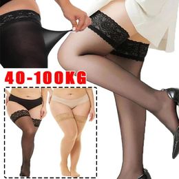 Women Socks Plus Size Stockings Large Thigh High Long Lace Exotic Sexy For Sex Fishnet Black With Anti-slip