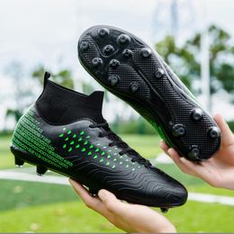 Men Breathable Indoor Soccer Shoes Comfortable Turf Match Sneakers Futsal Training Outdoor High Ankle Grass Soft Ultralight