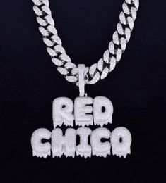 With 20MM Cuban Chain Custom Name Drip Letter Chain Pendants Necklaces Men Zircon Hip Hop Jewelry2861039