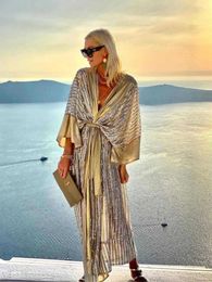 Women's Swimwear 2024 Cover Up Women Bohemian Maxi Long Kimono Tunic Cape Beach Dress Y2k Fashion Vintage Sequin Cardigan Evening Party