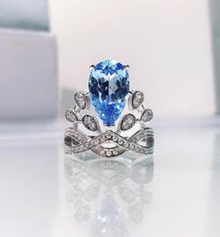 2021 new crown 8X12 aquamarine zircon ring female simple lady fashion style57883145815210